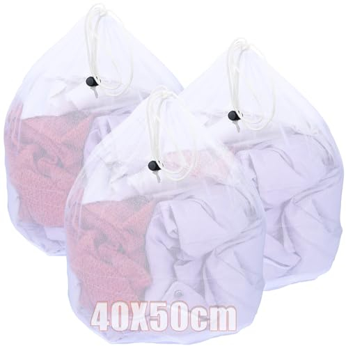 Ziamzra 3 Stück Wäschesack 50 x 40 cm Wäschenetz für Waschmaschine mit Kordelstopper Wäschebeutel Wäschenetz Wiederverwendbar für BH Schuhe Socken Pullover Jeans Bluse Unterwäsche Reiseaufbewahrung