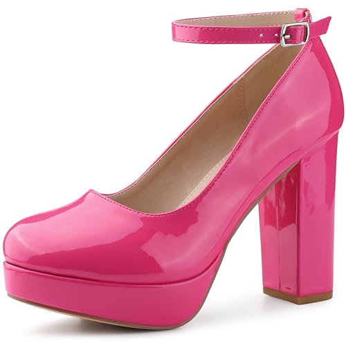 Allegra K Women's Platform Ankle Strap Chunky Heel Mary Janes Pumps Hot Pink 6 UK/Label Size 8 US