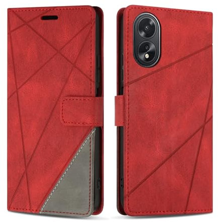 SONWO Cover per Oppo A78 4G, Flip Caso in PU Pelle Case Cover Custodia con Slot per Schede e Supporto Stand per Oppo A78 4G, Rosso