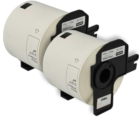 vhbw 2x Etiketten-Rolle mit Halter 62mm x 100mm (300 Etiketten) kompatibel mit Brother PT QL-560, QL560VP, QL-570, QL-580 Etiketten-Drucker