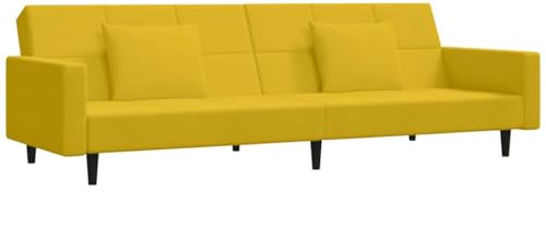 vidaXL Schlafsofa 2-Sitzer, Schlafcouch mit 2 Kissen, Gästebett mit Holzrahmen, Sofabett Tagesbett Couch Sofa Ausziehbar, Gelb Samt