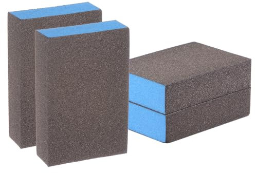 sourcing map 4pcs Sanding Sponge Blocks #180 (500-600 Grits) Wet/Dry Hand Sanding Sponges, 100x70x25mm Foam Sanding Block Pad for Polishing Kitchen Metal Wood Drywall Furniture, Brown&Blue