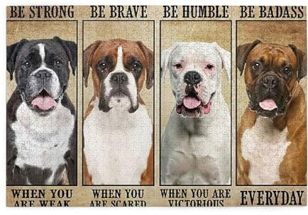 Animal Jigsaw Puzzles 1000 Pieces for Adults - Boxer Be Strong Be Brave Be Humble Be Badass Dog Lover Wooden Puzzle - Puzzles for Youth Children Home Decor Funny Game Best Gift Preschool Toys