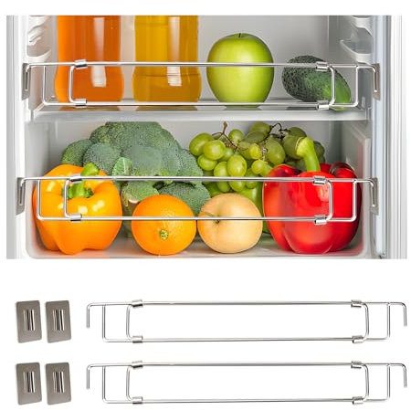 Lot de 2 Barres réglables en Acier Inoxydable pour réfrigérateur de Camping-Car, maintient Les Aliments et Les Boissons en Place, s'étend Entre 31 cm et 57 cm pour réfrigérateur, Cuisine, Placard