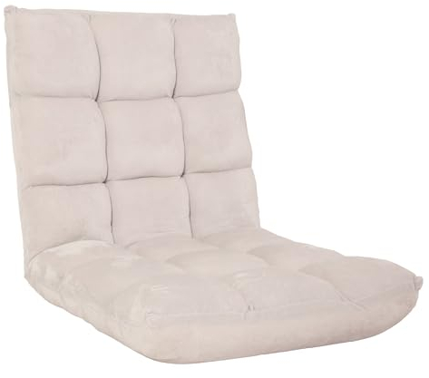 Mendler Bodensessel HWC-N43, Relaxsessel Bodenkissen Klappsessel 6 Relaxpositionen, stabiles Gestell Samt - Creme-grau