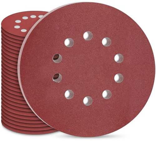 STEBRUAM 30 pezzi carta abrasiva 225mm dischi abrasivi 225mm grana P180 10 fori in rosso per levigatrice a secco levigatrice rotorbitale levigatura giraffa