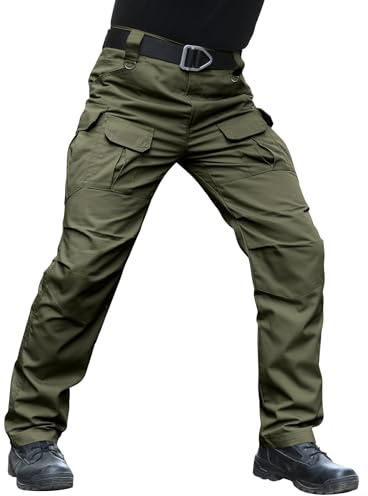 Hiwise Men's Stretch Tactical Pants Water Resistant Ripstop Cargo Pants Outdoor Lightweight EDC Work Hiking Pants (Army Green, 32WX32L)