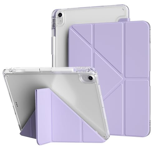 ZKTUYU Hybrid Hülle für iPad Air 11 Zoll M3/M2 (2025/2024), iPad Air 5./4. Generation 10,9-Zoll (2022/2020) mit Stifthalter, Faltbare Y-förmige Standabdeckung, Klarer transparenter Rückschale, Lila