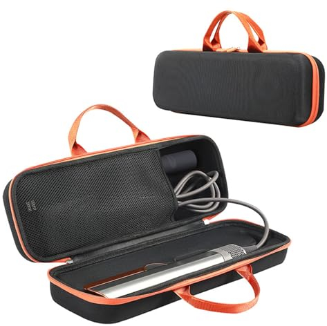 Hard Travel Case Storage Bag Compatible for Dyson Airstrait Hair Dryer Hair Straightener & Accessories Portable Protective Carry Case (Black+Orange)