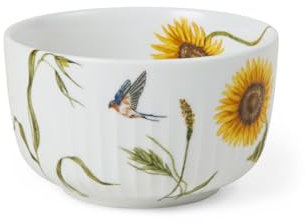 Kähler Design Hammershøi Summer Schale aus Porzellan mit Sonnenblumen Aquarellmalerei, 7,5 x 12 cm, 693282, Weiß