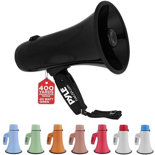 Pyle Megaphone Speaker with Siren, Bullhorn 20W with Loud Speaker, For Music, Whistle and Record Cheer Megaphones, For Soccer Coach and Football Game Day Essentials