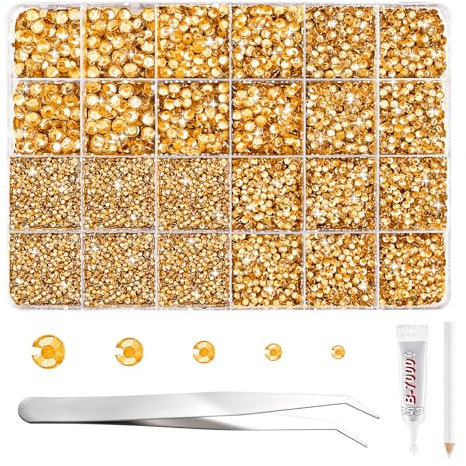 NACHLYNN 35700 Pcs Resin Rhinestones Kits Gold Flatback Round Jelly Rhinestones with Tweezers Pen 2-6mm Bedazzling Non Hotfix Crystal Gems for Nail DIY Crafts Face Tumblers Mugs Clothing