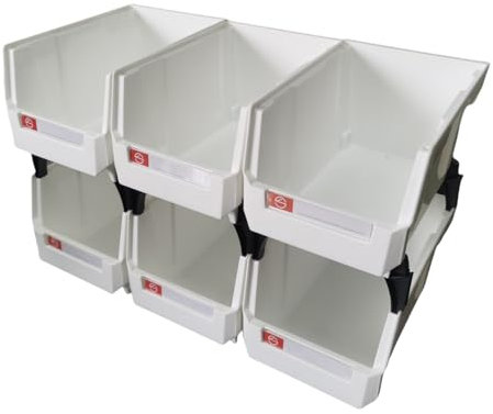 Pe&Hui 6 Pack Storage Organizer Boxes,Wall Mount Storage Parts Rack,Stackable Shop Tool Bins for store Screws,Small Parts,Office Supplies and other Accessories (White)