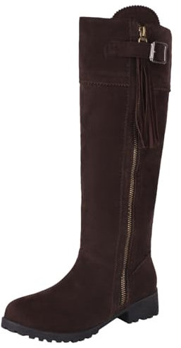 rismart Stivali Al Ginocchio Donna Punta Rotonda Tacco Grosso Zip laterale Stivali Lunghi Scarpe Autunno Inverno Marrone,37