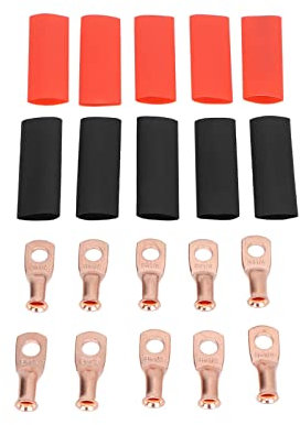 Kabelschuhe, 10 Stück, AWG 8 X 1, 4, Kupferdrahtkabelschuhe, Batterieklemmen-Anschlüsse, Kabel E mit 10 Stück Schrumpfschlauch-Tu-Stoßklemmen. Anwendung, Batterieklemmen-Set Muss