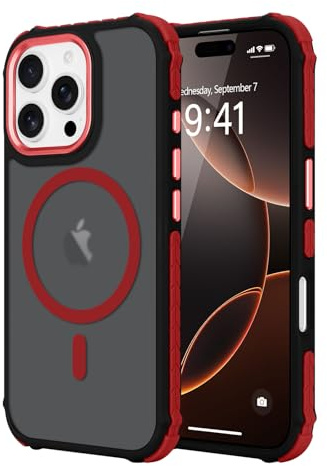 LLZ.COQUE for iPhone 16 Pro Max Matte Case Compatible with Magsafe Red | Translucent Back Magnetic Phone Case, Military Grade Drop Protection, Rugged Shockproof Anti-Slip Durable Cover, Red