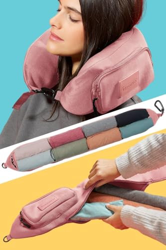 PAGONGO TRAVELLERO Cuscino da Viaggio Riempibile con Vestiti, Taglia Media | Cuscino Aereo, Borsa Cuscino, Viaggio Accessori Utili, Accessori Viaggio, Kit Viaggio (Rosa)