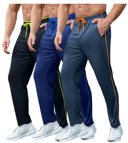 ZPB Jogginghose Herren 3er Pack Trainingshose Slim Fit Sweatpants Jogger Freizeithose Sporthose Lang Hosen mit Reißverschluss-2-XL