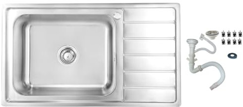 Proaja - Fregadero de cocina de acero inoxidable 304 de 86 x 50 x 18 cm, grosor del material: 1,0 mm con lavabo XXL de 50 x 40 cm. Fregadero empotrable, fregadero de cocina, 1 lavabo (escurridor a la