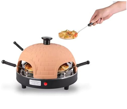 Electric Pizza Oven Family Sharing Pizza Maker with Terrakotta-Cover, Mini Smokeless Pizza Bake Ofen for Pizza Party Party Home (6-Spatel)