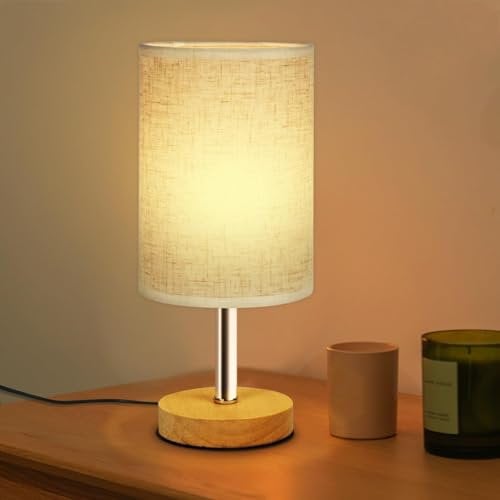 SurezoTich Bedside Lamp, Small Table Lamp, USB Bedside Table Lamp, Warm Light Small Table Lamp, Wooden Base Linen Fabric Shade, for Bedroom Kids Room Living Room Nightstand Home Office, On-Off Switch