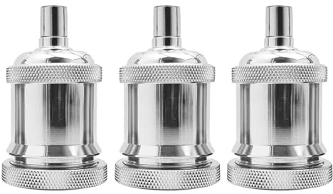 E27 Vintage Solid Bulb Socket Ceramics Lamp Holder Edison Screw Light Bulb Socket Adapter Ideal for Vintage Edison Filament Bulbs Antique metal (Chrome 3 Pack)
