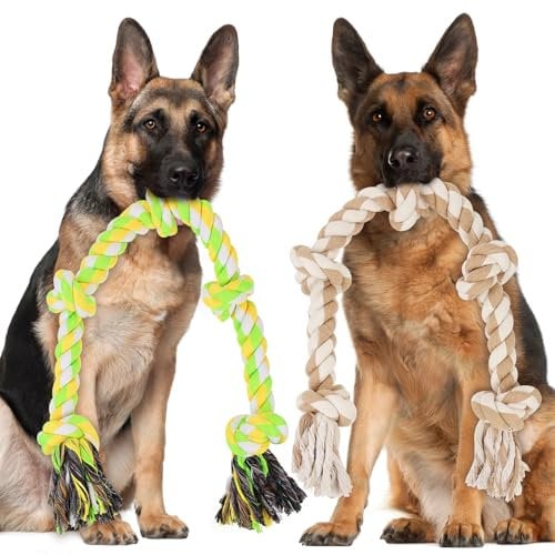 ETACCU Dog Rope Toys for Large Dogs 98cm,2pcs XL Sturdy 5-Knots Tough Dog Toys Indestructible 100% Cotton Twisted Rope Toy for Aggressive Chewers, Teeth Cleaning, Tug for War