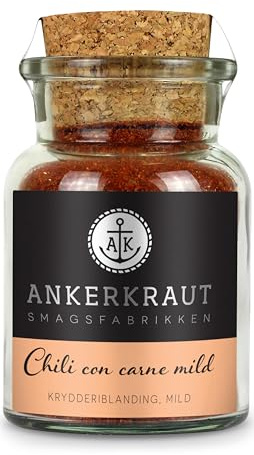 Ankerkraut Chili con carne mild, krydderiblanding til mild chili con carne, børnevenlig mild ret med sød paprika og cayennepeber, 80g i glas med korklåg
