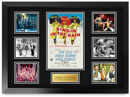 HWC Trading Singin in the Rain Gene Kelly Geschenke Geduckter Poster Signiertes Autogramm Foto für Fans von Film Memorabilien - A2 Gerahmt (ID-006567)