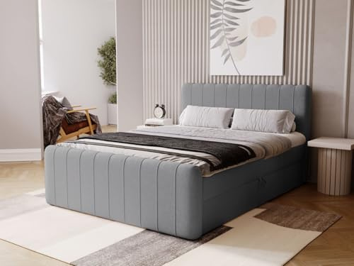GRAINGOLD Osteno Bett 180x200, Boxspringbett mit Bettkasten, Polsterbett mit Bonell-Matratze, Samt Stoff, mit Topper, mit Kopfteil (Dunkelgrau, 180x200)