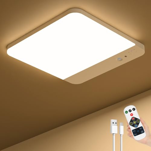 Toowell Rechargeable Motion Sensor Light Rechargeable Ceiling Light Shed Lights Battery Powered Loft Light Battery Powered LED Porch Light with Motion Sensor Wireless Ceiling Light for Bathroom Garage