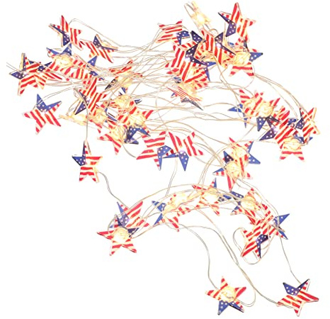 LED Lichterkette Amerikanische Flagge für Unabhängigkeitstag Garten | Batteriebetrieben mit 3 v Eingangsspannung und 3 W Lichtquelle, Kunststofflampen, Festliche Atmosphäre, ohne Batterien
