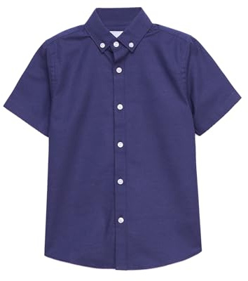 Enorsia Boys Short Sleeve Oxford Shirt - Stretch Cotton Smart Casual School Uniform Top - Classic Button-Down Collar - Lightweight and Breathable Boy's Shirt for Everyday Comfort - Navy, 4 Years
