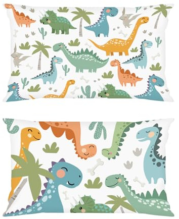 Joymaison Kissenbezüge 33x45 cm 2er Kinder Dinosaurier Tropische Blätter | Deko Kissenhülle Tier Dino Grün Pflanze für Jungen Kinder Kleinkinder Dekorative Kissenbezug Kissen für Couch Sofa