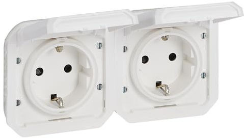 Legrand - Enchufe Doble 16A con contacto lateral de tierra - Plexo - Estanco IP55 - Componible para instalar con caja o marco - Blanco - 069675LE