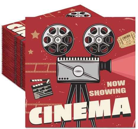 Tourima Kino Deko Filmrolle Servietten 20PCS für Hollywood Movie Night, Cinema Party Zubehör & Heimkino Set, Geschenk für Filmfans, Einladungskarten Kindergeburtstag Kino, Filmrolle Deko
