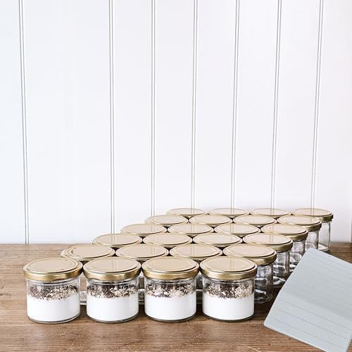 OOPS TOYS Einmachgläser 125 ml mit Twist-Off Deckel Ø 66 mm – Marmeladengläser mit Deckel - Einweckgläser mit Etiketten - Gläser für Marmelade, Honig & Desserts – gläser - Einmachglas (Gold, 24 Stk.)