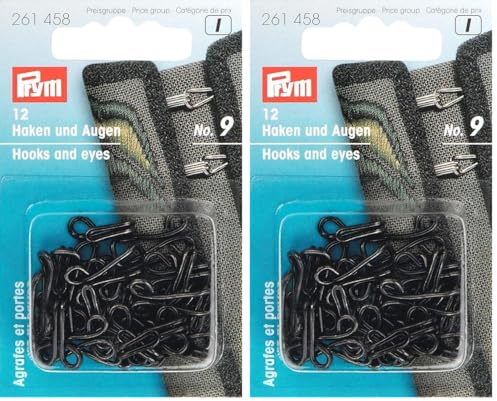 Prym - Black Steel No.9 Hooks and Eyes for Jackets - 1 Unit (Pack of 2)
