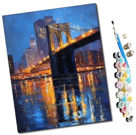 WMZPOY Peinture par Numero Adulte Le pont de New York la nuit animal DIY Peinture à l'huile Numéros Toile Paint by Numbers Peindre par Nombre Kits sans Cadre 40x50cm