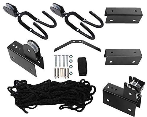 ANKROYU Heavy Duty Kayak Hoist Lift System with Rubber Coated Hooks 125 lbs Capacity Ceiling Mount Pulley Storage for Garage Canoe Bike Storage 12 Feet Height