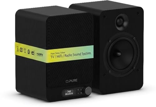 Pure Classic Active TV HiFi Radio Soundsystem mit Echtem Stereo, HDMI ARC, Bluetooth 5.3, DAB+ & FM Radio, USB-C Soundkarte, OLED Display, Fernbedienung, Schwarz