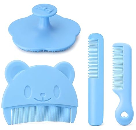 Lot de 4 Brosses et Peignes pour Bébé, Peigne Doux Anti-Croûte de Lait, Brosse à Cheveux Bébé, Peigne Anti-Croûte Efficace, Aide au Nettoyage et Massage Doux du Cuir Chevelu pour Nouveau-Nés et Bébés