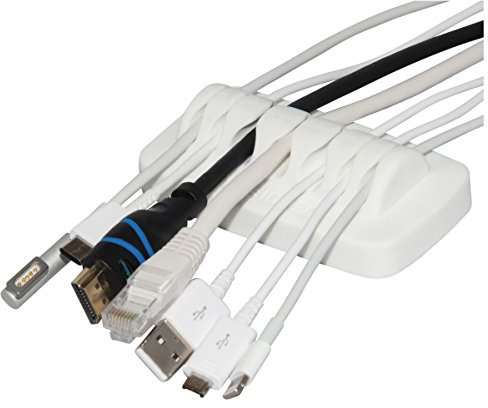 Heaviest Cable Organiser on the Market! Compact and Weighted Desktop Cord Holder and Cable Organiser, Eco-Friendly Silicone, No Bad Smell, Bundled with 4 Reusable Cable Ties! (White)