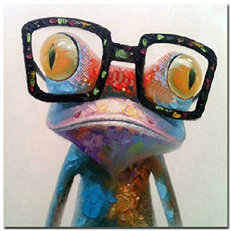 Fokenzary handgemaltes Ölgemälde auf Leinwand niedlicher Frosch mit Brille fertig gespannt und gerahmt bereit zum Aufhängen canvas