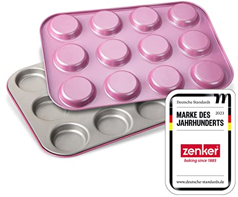 Zenker creative studio Whoopie-Backblech, Backform für Kekse, Backblech mit Antihaftbeschichtung für 12 Whoppies, kreatives Backen (Farbe: rosa, silber), Menge: 2 Stück