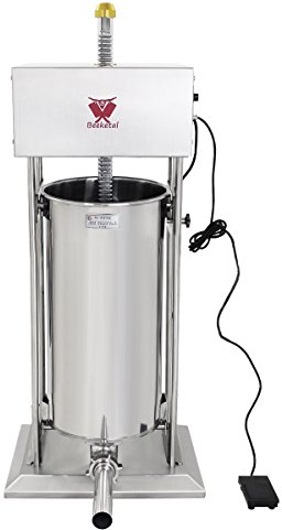 Beeketal 'BT030E' Profi Wurstfüllmaschine elektrisch mit Fußpedal (30 L Volumen), Profi Wurstfüller Maschine mit stufenlosem Geschwindigkeitsregler und Fußpedal, Set inkl. 4 Edelstahl Fülltüllen