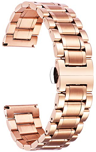 BINLUN Stainless Steel Watch Bands 12mm-24mm Replacement Smart Watch Straps with Straight&Curved Ends Universal fit for Samsung Galaxy Watch 6/5/4/3,Fit for Garmin Watch(Rose-Gold,14mm)