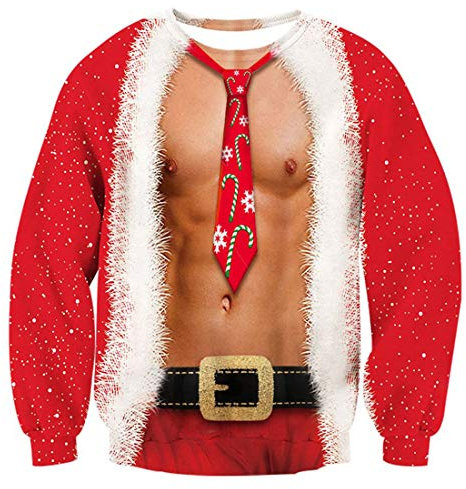 TUONROAD Herren Sweater Weihnachten Hässliche Paar Weihnachtspullover 3D Langarm Christmas Sweater für Weihnachten L