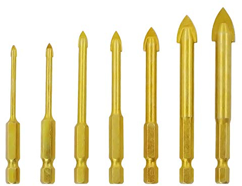 Meichoon Recubierto Titanio Juego de Brocas para Vidrio y Azulejos 3-12mm 7PCS, Carburo de Tungsteno Herramienta Perforación Cerámica hormigón Mango Hexagonal HSS DC04