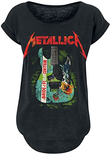 Générique Metallica Guitare Bride of Frankenstein Femme T-Shirt Manches Courtes Noir L 100% Coton Large